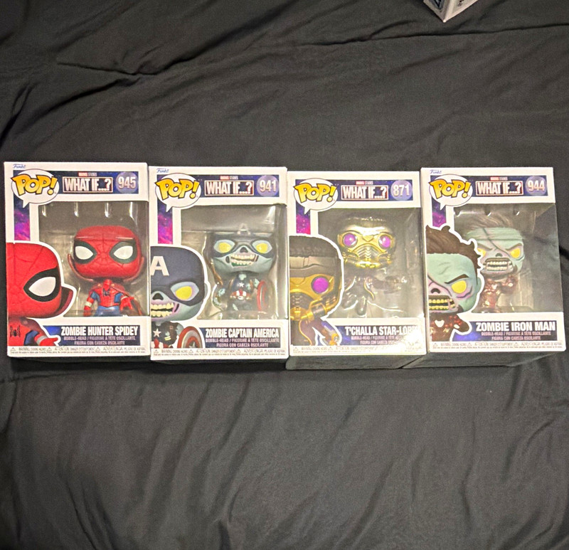 Funko Pop! Marvel What If...? QUAD BUNDLE-Zombie Hunter Spidey, T’Challa & more!