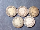 A Lot of 5 silver Barber dimes 1911S 12S 14S 15S 16S  Good/VG Cond set RGR 574