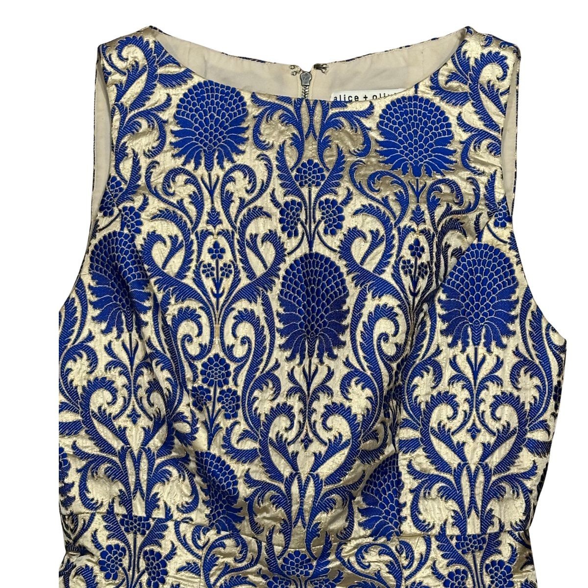 alice and olivia blue and gold dress Alice + Olivia Women Blue Gold Brocade Mini Dress Fit Flare 600 /XS/ 6-8 UK