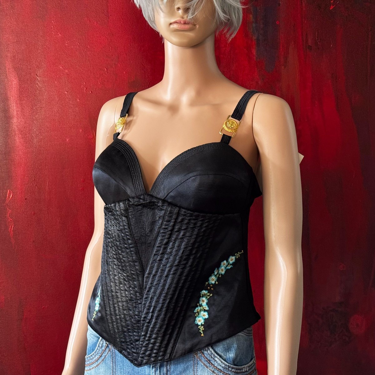 GIANNI VERSACE black Bustier size 46L from S/S 1995 GV VERSATILE