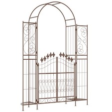 Garden Gate Arbor Wedding Arch with Doors Plant Shelves, Brown