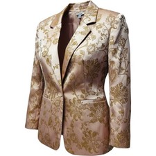 Chico's 3 16 Blush Gold Satin Jacquard Blazer Boho Elegant Quiet Luxury NWOT