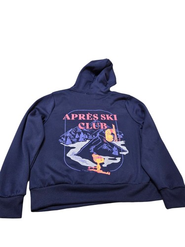 PEANUTS SNOOPY WOODSTOCK Pullover Fleece Hoodie L Navy Apres Ski Club - Picture 4 of 12