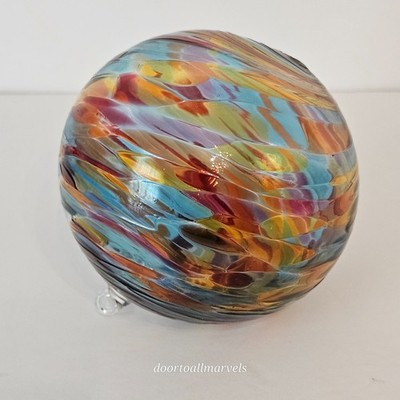 Large Blown Glass Globe Christmas Ornament Multicolor Fused Glass Texture Spiral