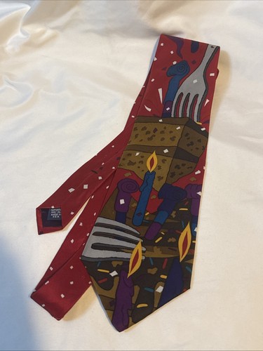 Beatles Birthday TIE 1991 Limited Edition Silk Necktie Cake Candle Design Blue