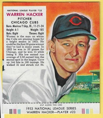 1953 Red Man w/Tab Warren Hacker Cubs EX