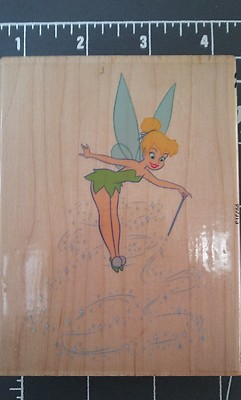 Used Disney Tinkerbell stamp rubber Wood All Night Media pixie dust wish Fairy
