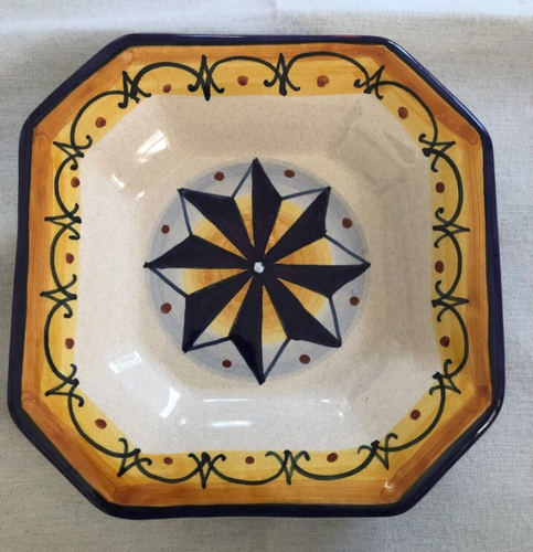 DERUTA Geometrico Handpainted Dish in Blue, Gold, Rust made in Italy -- NWOT