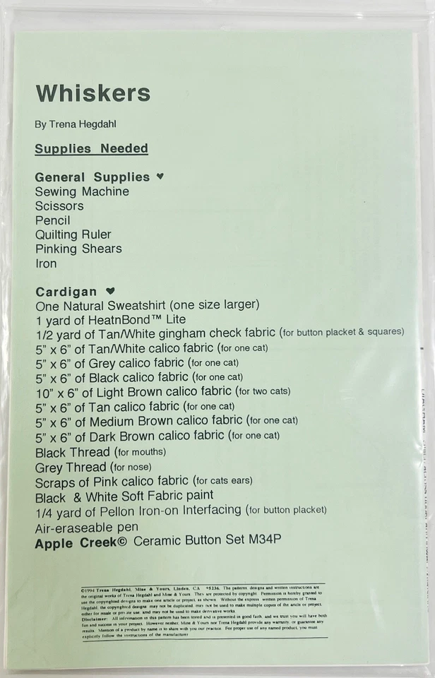 Women Uncut Mine & Yours Whiskers Cat Appliqué Cardigan Jacket Sewing Pattern - Image 2 of 3