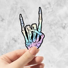 Metal Sign Holographic Sticker for Laptops, Drinkware, Rock Symbol, Devil Horns