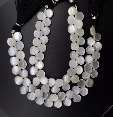 Natural Gem White Moonstone 9 mm Size Smooth Heart Shape Beads 7'' Strand