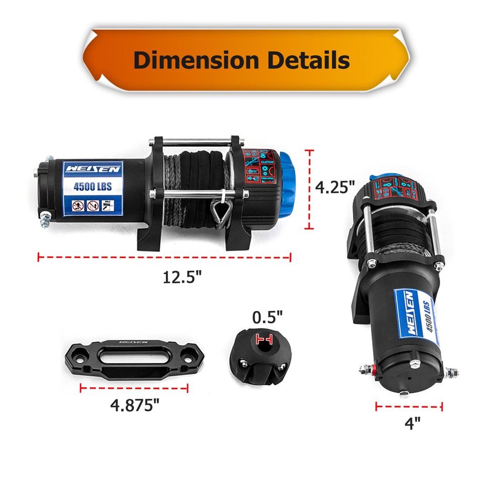 Weisen 4500lb 12V Electric Winch Mount Kit For Polaris RZR Trail S 900/1000 (2020-2024) & More