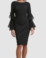 Calvin Klein Womens Black Tiered Chiffon-Sleeve Sheath Dress Size 2