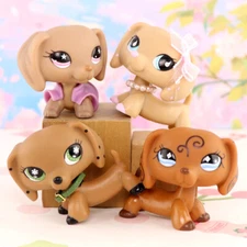 Mini Pet Shop 4pcs Dachshund Family Lot Dog Figures with Accessories Kids Gift