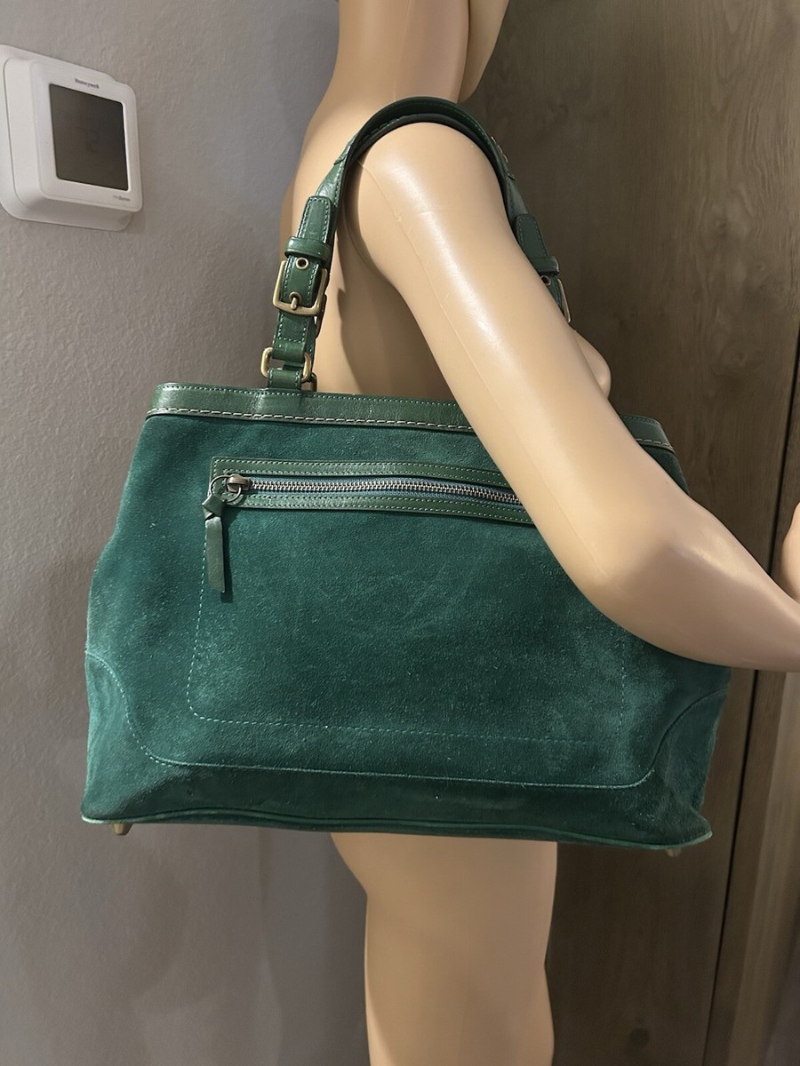 Vintage Coach 7477 Suede Tassel Satchel Bag Green 14X10X6