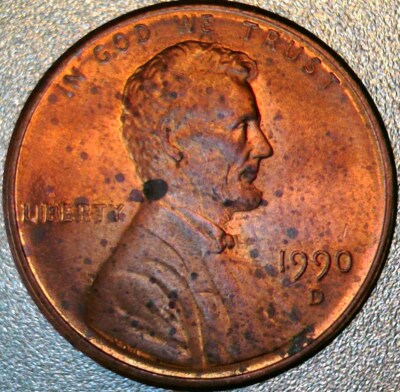 1990 D Lincoln Memorial Cent - Copper Plated Zinc Penny - XF/BU