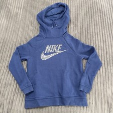 Nike Rally Hoodie Womens XS Blue Silver Funnel Neck Pullover Athletic 829634-010
