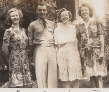 4W Photograph Pretty Women Group Portrait Smiling Handsome Military Man 1940's