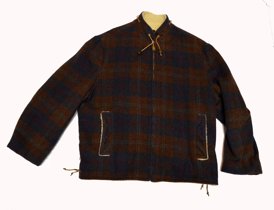 Vintage Mens JC Penney Towncraft  Sherpa fleece Lined Plaid (wool?)  Jacket - L - Image 2 of 4