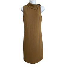 Ralph Lauren Sport Snap Leather Mock Neck Tan Ponte Dress Size S