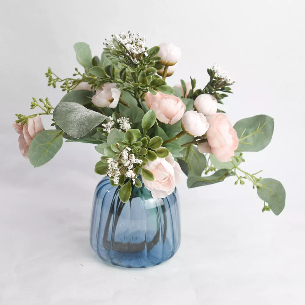 Handmade Small Faux Floral Arrangement Blush Pink Baby Peonies