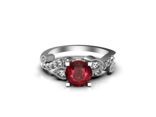 Natural Ruby Gemstone Solitaire Red Ring Size 7 14k White Gold Indian Jewelry - Photo 1/7