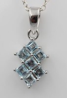 Edler 1,9 Blautopas AnhäNger 925 Silber Collier Kette Himmelblauer Topas Edel
