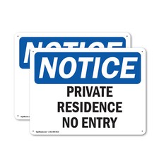  2 Pack Private Residence No Entry OSHA Notice Sign Decal Metal Plastic