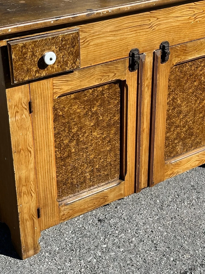 Antiguo armario lavabo seco pintado en grano arte popular primitivo años 1800 Foto 4 de 4