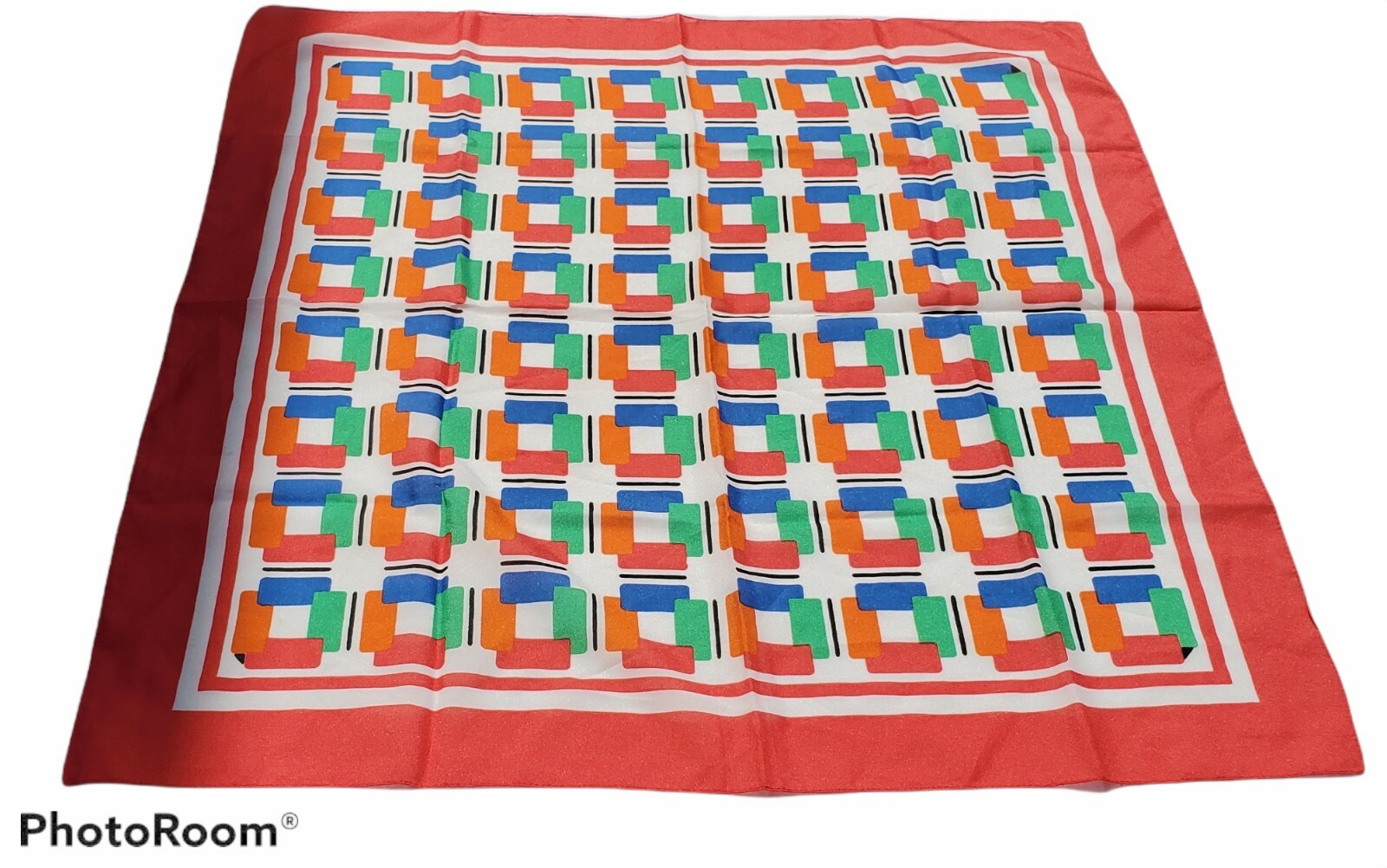 Vintage Scarf 27" Square Red Blue Geometric Made … - image 1