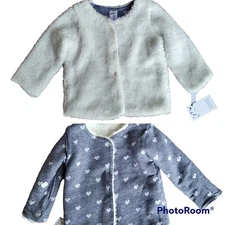 NWT HARPER CANYON 12M Faux Fur Ivory Egret Navy Heart Jacket