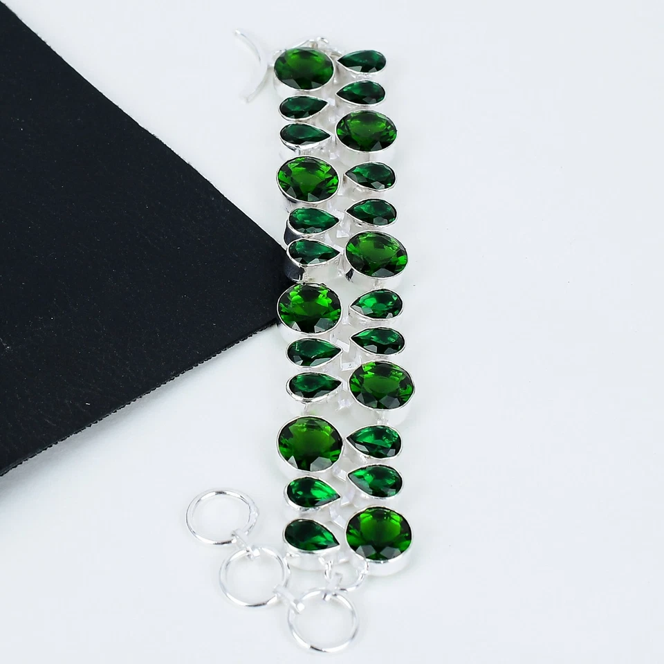 Green Tourmali Gemstone Bracelet Handmade 925 Sterling Silver Bracelet Jewelry - Image 2 of 4