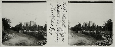 Châtel-Guyon Chateau de Chazeron.(63)Stereo view on glass 45x107mm.July 1899.