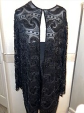 Niteline by Della Roufogali Black 100 Silk Sequin Evening Holiday Jacket long L