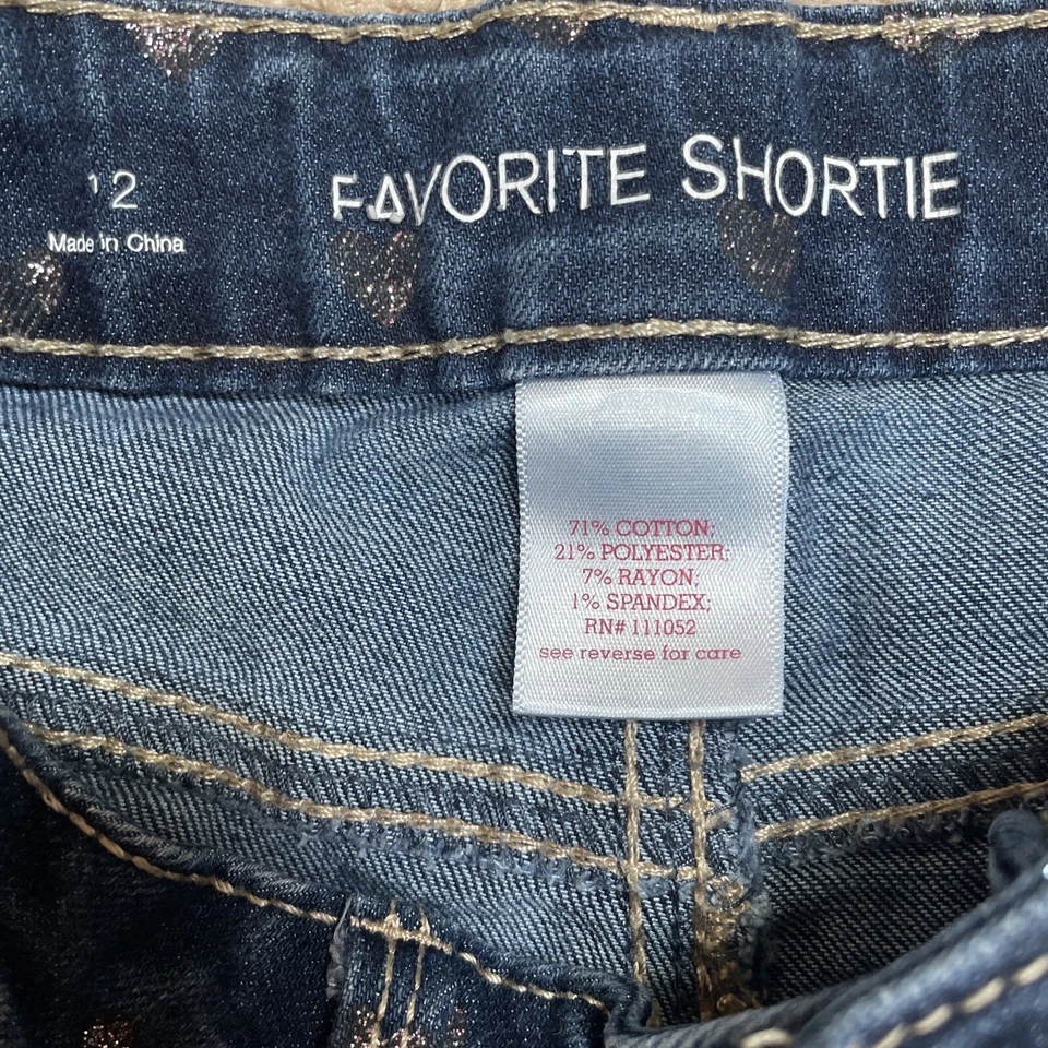 Shorts jeans SO juvenil tamanho 12 lavagem escura corações cintilantes cintura ajustável meninas - Imagem 4 de 4