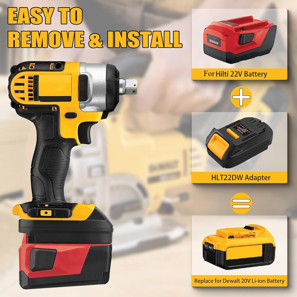 Battery Adapter for Hilti 22V B22 Converter to for Dewalt 18V 20V