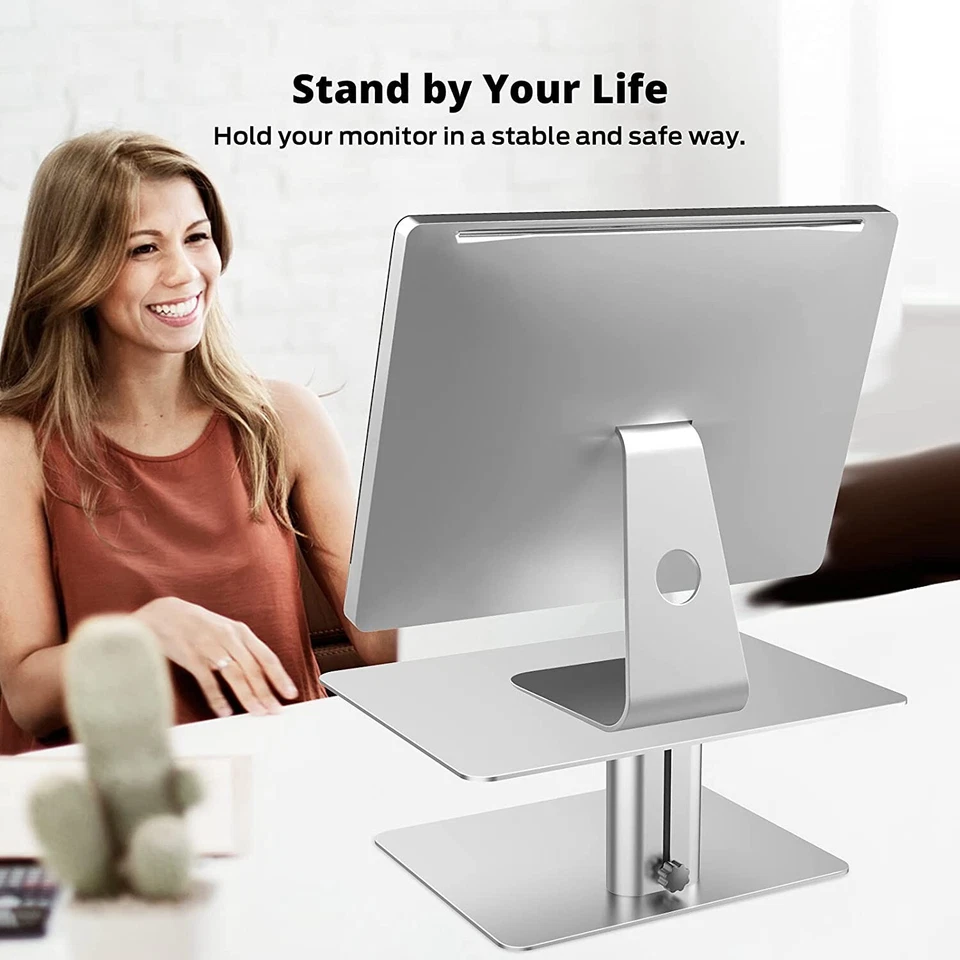 Soporte de monitor ajustable elevador de monitor de metal compatible con TV PC portátil plateado Foto 2 de 4
