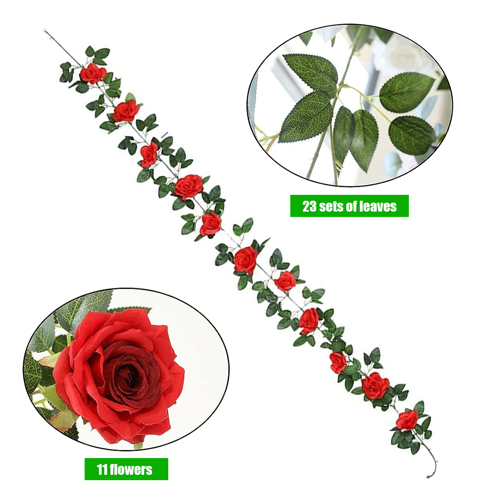 8Ft Artificial Rose Garland Silk Flower Vine Ivy Wedding Garden String