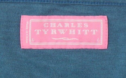 Charles Tyrwhitt Blue Silk Cotton V-Neck Blouse, L - Picture 3 of 12