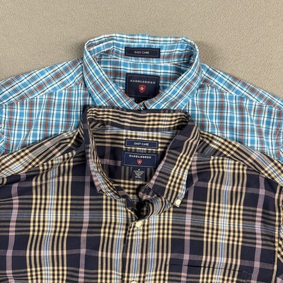 Saddlebred Easy Care Shirt Lot Bundle Mens Medium Multicolor Plaid Check Button