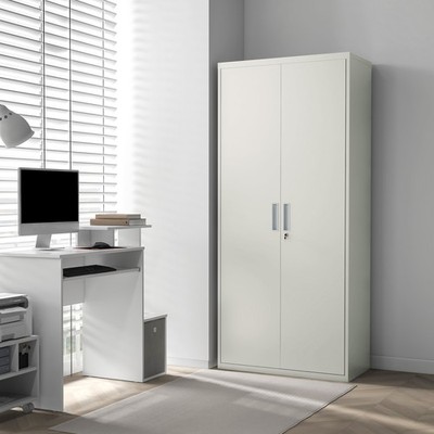 HOMCOM Aktenschrank, Büroschrank mit 2 Türen, verstellbarer Ablage, Weiß