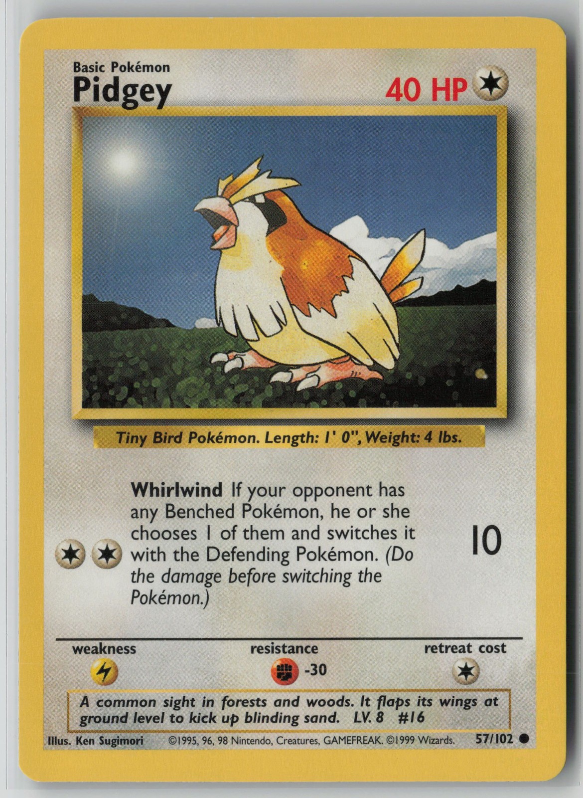 Pidgey 57/102 Pokemon Base Set Common Moderately Played Card (MP)