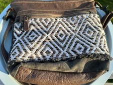 Myra Bag Genuine Leather Canvas Diamond Crossbody Shoulder Bag Boho