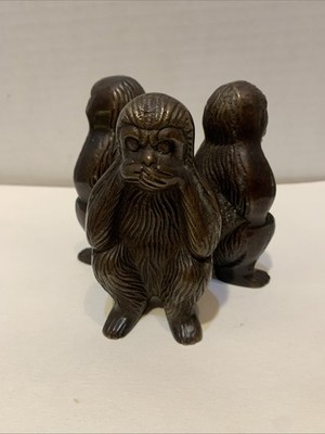 3 Wise Monkeys BRONZE STATUE FIGURINE See Hear Speak No Evil HANDMADE Sculpture