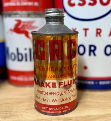 Vintage NOS GRC Super Heavy Duty Brake Fluid Oil Can 12oz Cone Top FULL