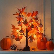 24 Inch Artificial Fall Lighted Maple Tree Thankgiving Decorations for Tabletop