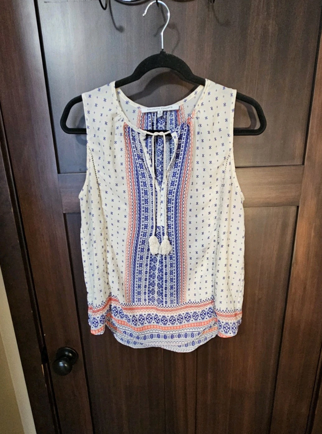 EUC Women's Floral Boho Sleeveless Tunic Top Blouse Size Medium