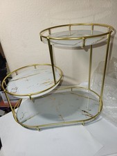 3 Tier Gold Bathroom Vanity Organizer White Marble Glass Perfume Tray Stand