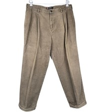 Chaps Ralph Lauren Mens Corduroy Pants 38x30 Tan Khaki Pleated Cuffed Vintage