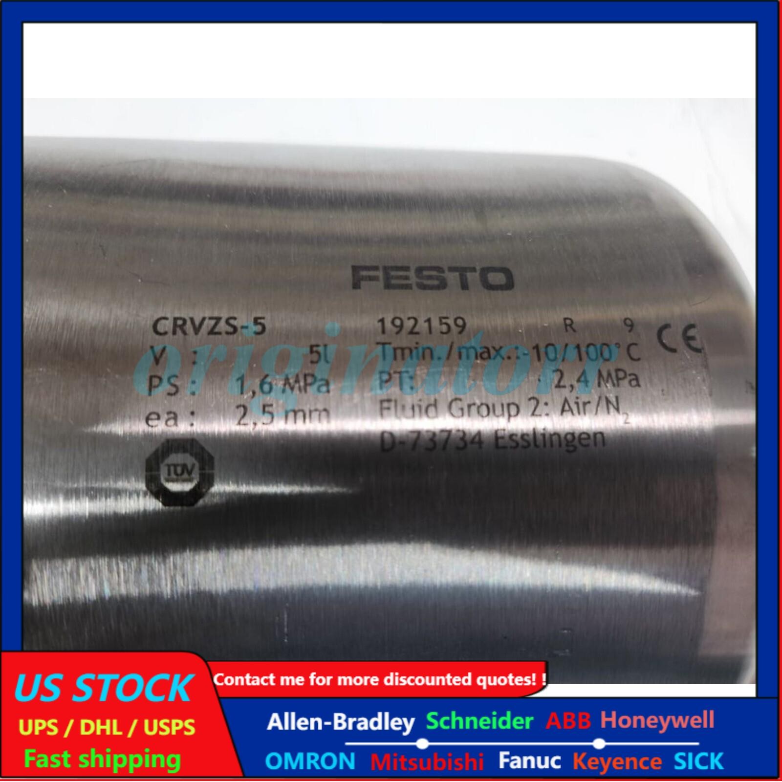 NEW FESTO 192159 CRVZS-5 Compressed Air Reservoir High Alloy Stainless Steel